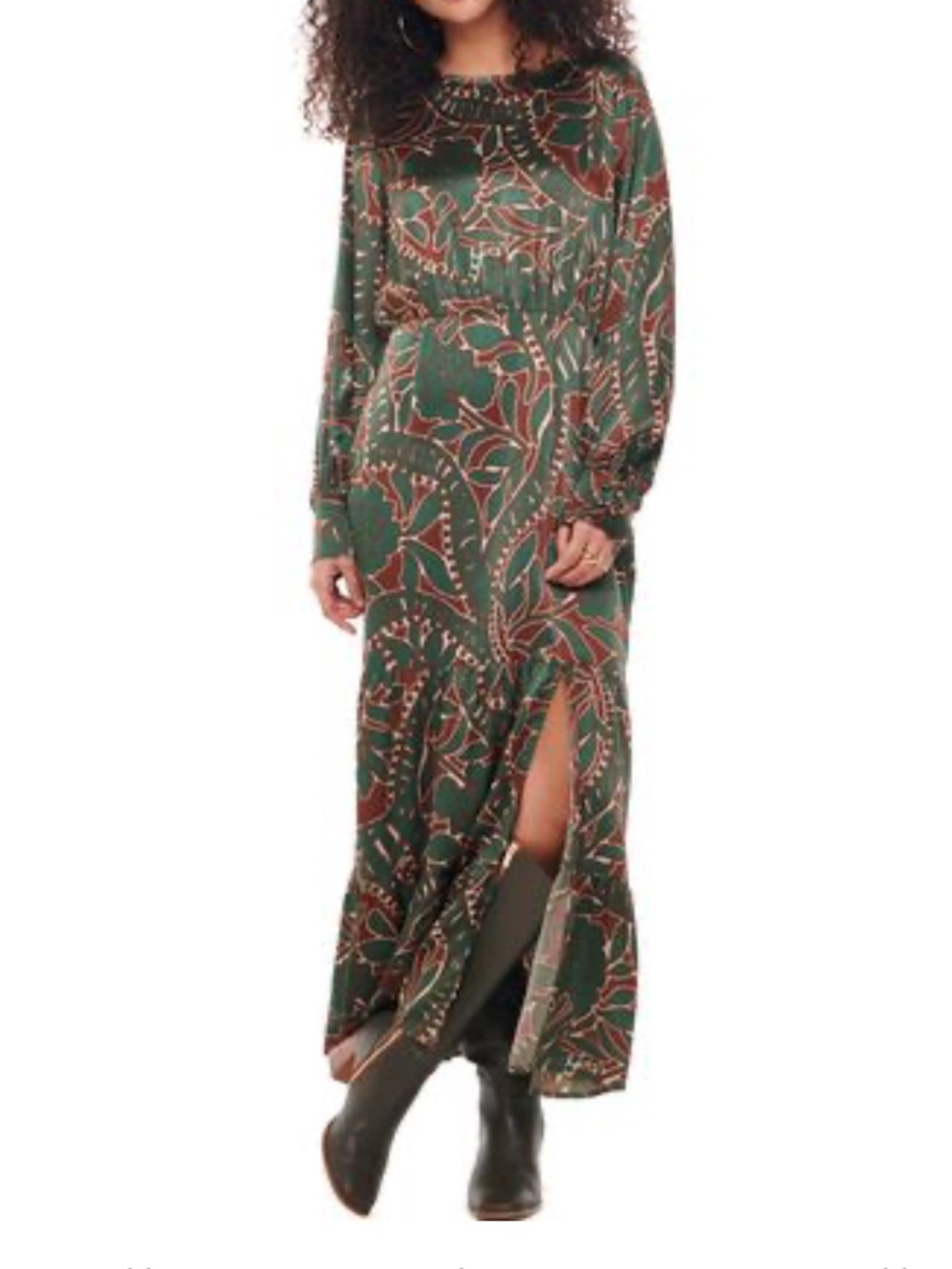 Never Fully Dressed Green Botanical Print Long-Sleeve Midi Dress